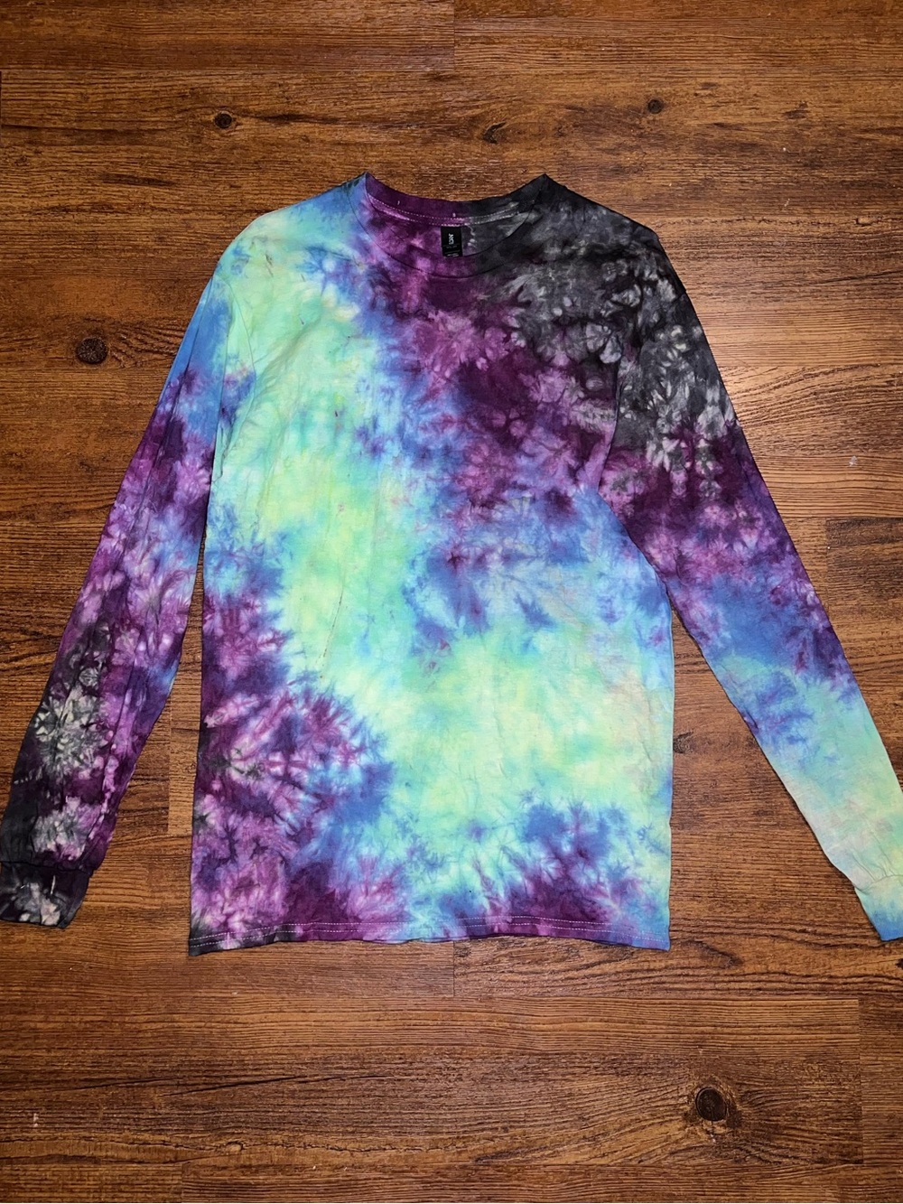 Gildan Cosmic Gothic Handmade Tie Dye Psychedelic Lime Teal Black Retro Size M